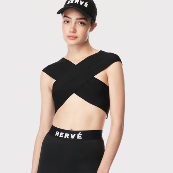 Crossover Bandage Crop Bra Top Herve Leger - Size M - Black - Picture 4 of 4